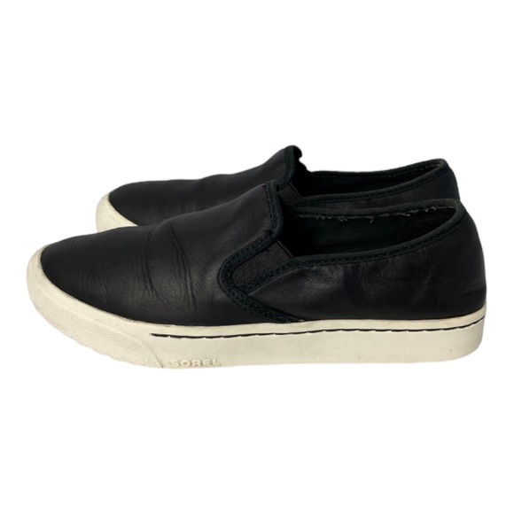 Sorel Campsneak Black Leather Casual Sneakers Slip-on Shoes 8 - Picture 6 of 9